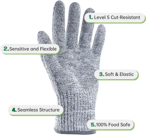 Vista 2 de ANDANDA Cut Resistant Gloves, Safety Chef Gloves for Cutting for Oyster Shucking, Fish Fillet Processing, Wood Carving, Grey