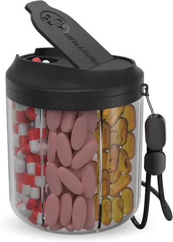 Vista 14 de Hionxmga Dispensador de pastillas con 7 compartimentos grandes, organizador de botellas de píldoras de 4.4 pulgadas de alto x 3.6 pulgadas