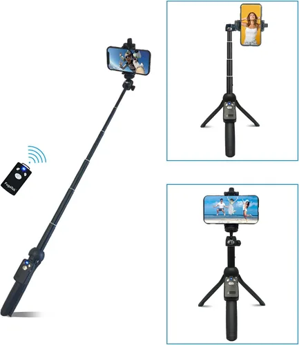 Vista 4 de Fugetek Palo selfie compacto de 42 pulgadas y trípode, extensible, control remoto inalámbrico Bluetooth, aluminio ligero, listo para viajar