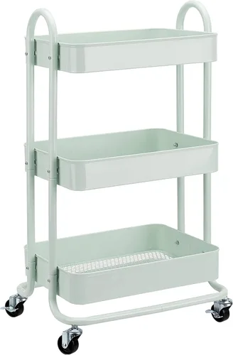 Vista 7 de Amazon Basics - Carrito de servicio o de cocina de 3 niveles, con ruedas, con cerradura, almacenamiento multifuncional, color carbón