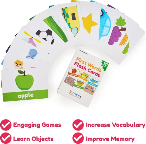 Vista 2 de 101 tarjetas flash de tamaño viaje de primeras palabras - 202 lados - Aprende objetos, números y juegos - Juguetes educativos de aprendizaje