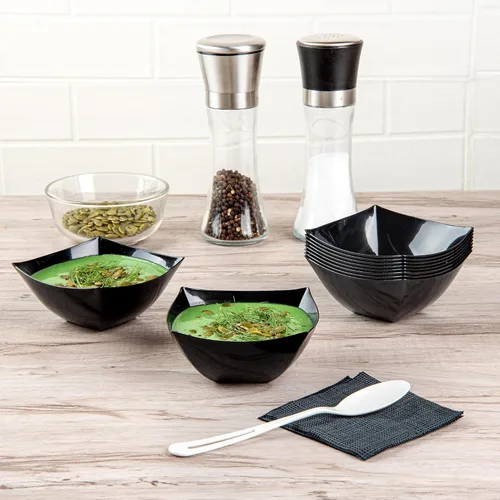 Vista 5 de Restaurantware Moderna - Cuencos de plástico de lujo de 8 onzas, 10 cuencos cuadrados desechables para ensalada, duraderos y resistentes