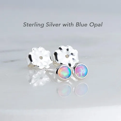 Vista 6 de Aretes pequeños de plata de ley para cartílago, tragus, hélix, múltiples piercings hipoalergénicos, piedra natal para mujer, juego de bisel