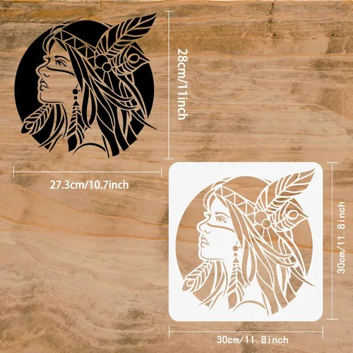 Vista 2 de FINGERINSPIRE Plantillas de pintura para mujeres nativas americanas de 11.8 x 11.8 pulgadas, plantillas de plástico para dibujo tribal, manualidades