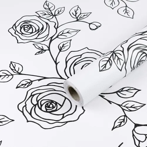 Vista 13 de Amiya Papel tapiz floral negro y dorado, línea de papel tapiz para despegar y pegar, estilo bohemio, retro, renovación de dormitorios, armarios