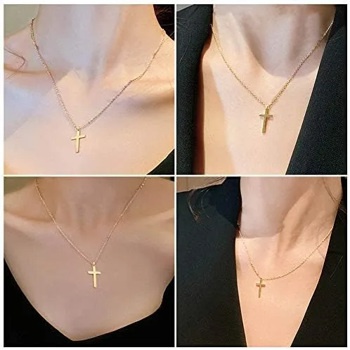 Vista 2 de Collar clásico con colgante de cruz para hombre y mujer, 16, 18, 20, 22, 24 pulgadas, cadena de acero inoxidable 316L, tono doradoplateadonegro