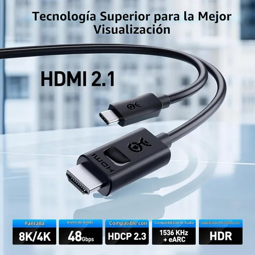 Vista 2 de Cable Matters Cable USB C a HDMI 2.1 unidireccional, 3 pies, negro