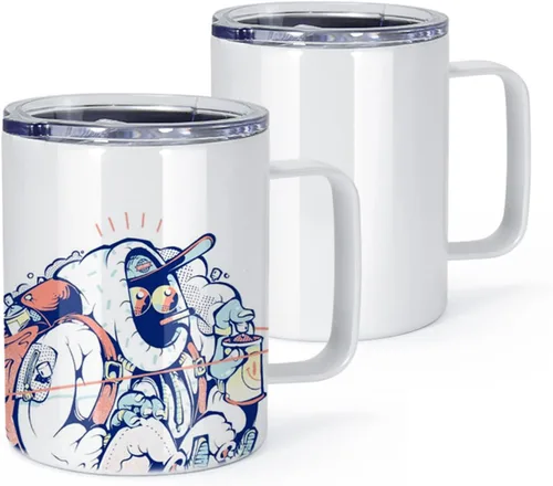 Vista 3 de AGH Taza de café de sublimación de 12 onzas con asa, paquete de 25 vasos de sublimación de acero inoxidable con asa, taza aislada al vacío con tapas