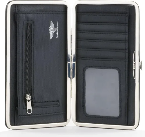 Vista 3 de Billetera Bisagra Hebilla - RAVENCLAW, Crest StripesDiamantes AzulesOro, 7" x 4
