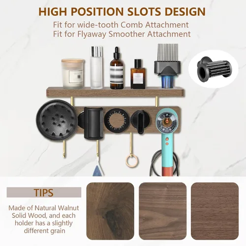 Vista 5 de Affogato Soporte de almacenamiento para secadora de pelo, soporte de pared compatible con Dyson Supersonic, soporte organizador magnético de 5