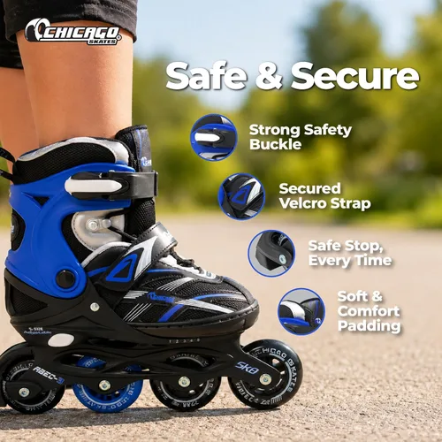 Vista 4 de Chicago - Patines en línea para niños, cuchillas de rodillo duraderas de alto rendimiento con ajuste seguro, bota de malla transpirable y correa