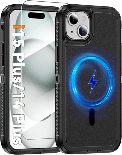 Vista 43 de Funda magnética para iPhone 13/iPhone 14 [compatible con Magsafe] [protector de pantalla de vidrio] [protección de grado militar de doble capa]