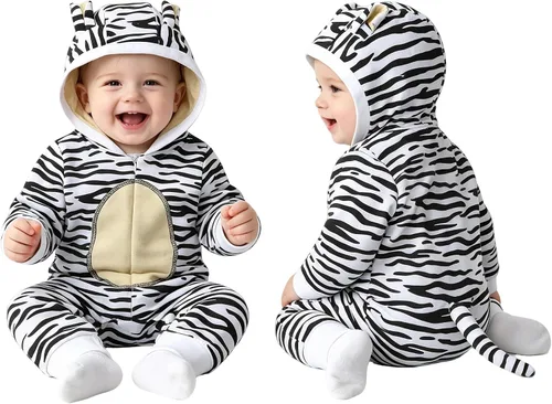 Vista 7 de AGQT Disfraz de tigre de bebé de una pieza con capucha para Halloween, talla 0-24 meses 7277z12# Disfraz de dinosaurio verde