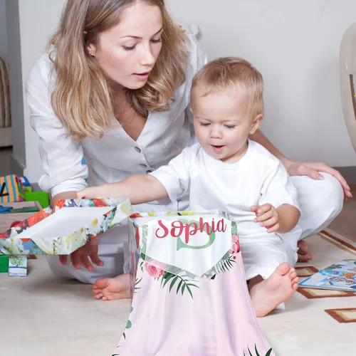Vista 7 de Toallas de playa personalizadas para bebé niña con nombre para niños y adultos, toalla de baño de algodón con flores de acuarela personalizadas