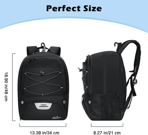Vista 7 de MoKo Mochila de baloncesto con gancho, mochila grande de voleibol y fútbol, bolsa de gimnasio con compartimentos separados para pelotas y zapatos