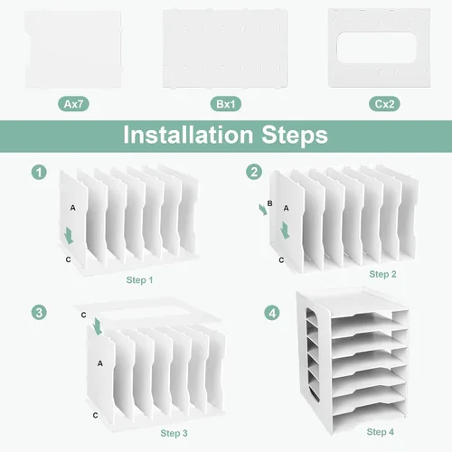 Vista 7 de Organizador de papel para escritorio, organizador de archivos de construcción de 7 niveles, clasificador de papel, soporte de almacenamiento