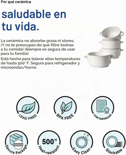 Vista 6 de LE TAUCI Tazones de sopa con asas, ollas de sopa de cebolla francesa de 20 onzas, tazón de sopa apilable apto para horno para chile, estofado