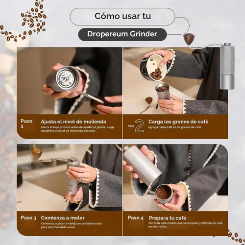 Vista 4 de Molinillo de café manual de acero inoxidable 5 en 1, molinillo de café expreso, molinillo de café manual, molinillo de café, molinillo de café