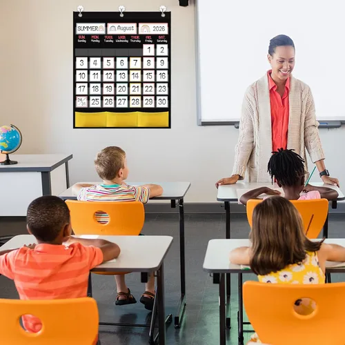 Vista 6 de Calendario de aula negro con 89 tarjetas para estudiantes y niños, calendario grande para aula, suministros para profesores en casa, escuela