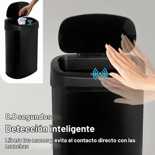 Vista 3 de Basurero automático de 13 galones con tapa y sensor de movimiento para la oficina en casa, dormitorio, baño, sala de estar, basura, acero inoxidable