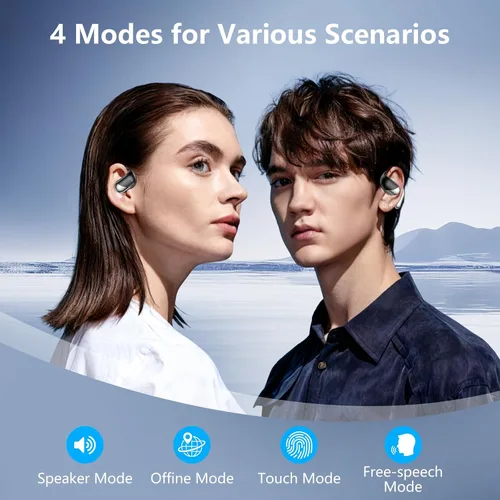 Vista 7 de Auriculares inalámbricos de oreja abierta, auriculares Bluetooth 5.4, micrófono incorporado, IPX7 resistente al agua, estuche de carga con pantalla