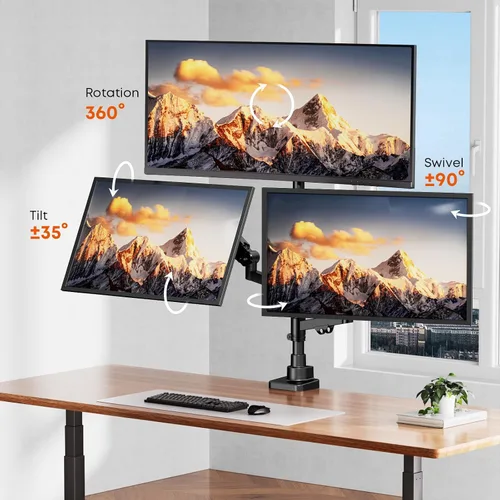 Vista 5 de Soporte para monitor triple para pantallas de hasta 35 pulgadas, soporte ultraancho de alta resistencia con brazo de resorte de gas de 26.5 lbs