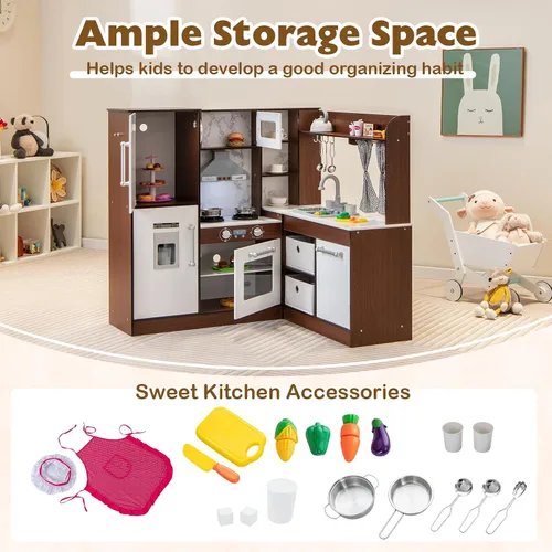 Vista 4 de Costzon Juego de cocina para niños, juego de cocina de juguete de simulación para niños pequeños con luces y sonidos reales, fregadero y grifo