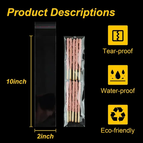 Vista 5 de 120 piezas de bolsas para palitos de pretzel, bolsa de celofán autoadhesiva de 2x10 pulgadas, bolsas transparentes para galletas con cierre