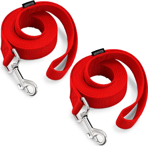 Vista 73 de AMAGOOD 6 pies de correas para cachorros/perros, correa de estilo tradicional resistente con gancho de cuello fácil de usar, correa para perros Negro