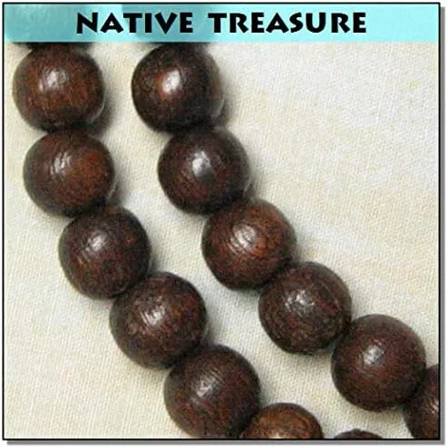 Vista 4 de Native Treasure Collar de cuentas de rosario, cuentas de madera de Robles exóticas de color marrón, 0.315in