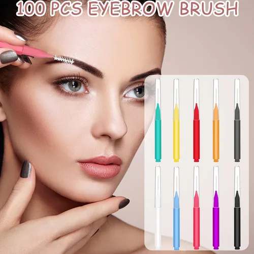 Vista 2 de 100 brochas de laminación de cejas con tapa, cepillo multifuncional portátil para cejas y extensiones de pestañas (10 colores)
