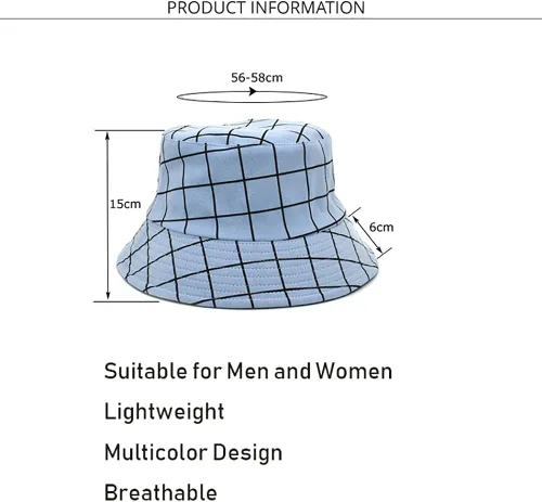 Vista 4 de Sombreros reversibles a cuadros para hombres y mujeres, para exteriores, primavera, verano, pesca, pescador, gorra de sol plegable