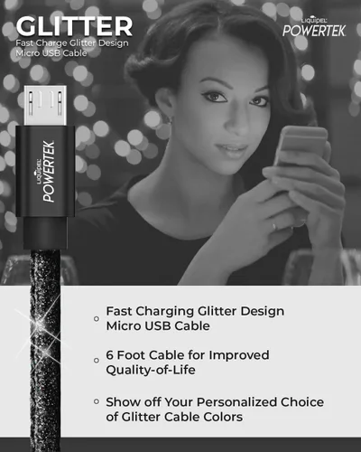 Vista 3 de Liquipel Powertek - Cable de carga micro USB para teléfonos celulares y dispositivos electrónicos, 6 pies (negro)