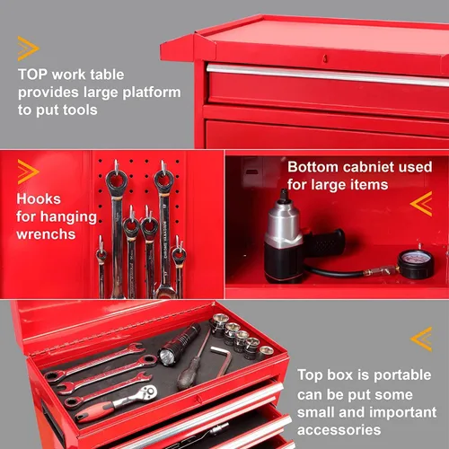 Vista 4 de ROAD DAWG ATBT1204D-Torin - Organizador de herramientas para taller de color rojo Caja de herramientas desmontable con 4 cajones con gran gabinete