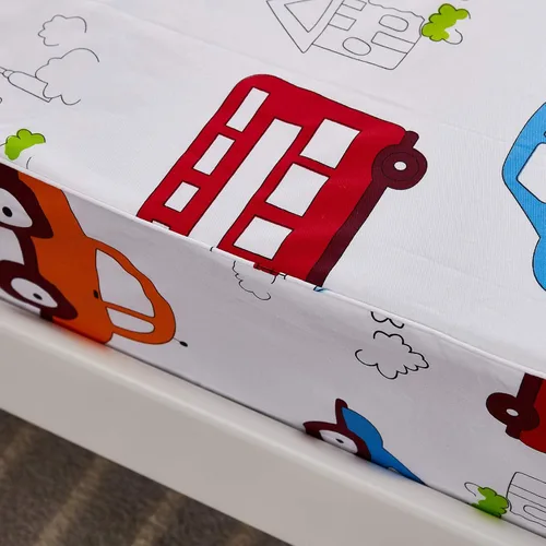 Vista 7 de Brandream Juego de sábanas de algodón de 4 piezas para niños, tamaño Queen, diseño de coches y camiones
