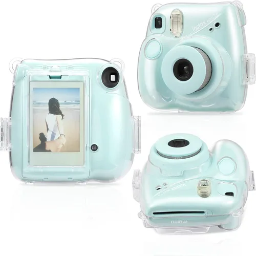 Vista 4 de Fintie Funda protectora transparente para cámara Fujifilm Instax Mini 7+ de película instantánea - Carcasa rígida de cristal con correa de hombro