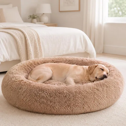 Vista 9 de Sweetcrispy Cama grande para perros para interiores, cama calmante en forma Marrón