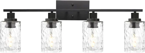 Vista 11 de MELUCEE Iluminación de pared interior 2 luces mate negra con vidrio martillado transparente, lámpara de pared moderna para tocador de baño