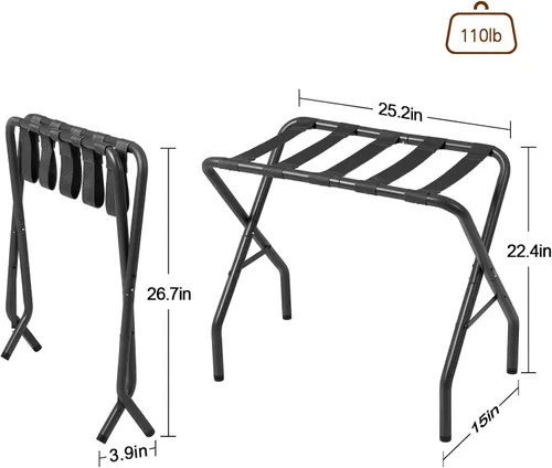 Vista 5 de AMHANCIBLE Portaequipajes, soportes plegables para maleta, juego de 2, soporte de equipaje de metal para habitación de invitados, dormitorio, hotel