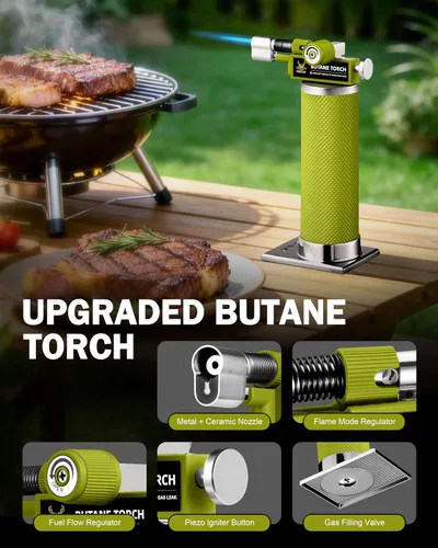 Vista 5 de RAVS Encendedor de butano con modo de llama dual, soplete de cocina recargable, soplete de metal para hornear, cocinar, arte de resina con llama