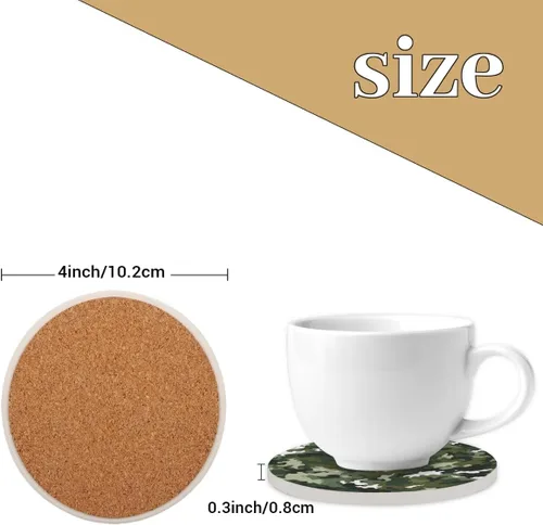 Vista 2 de Coasters for Drinks,Camouflage Texture Absorbent Cork Coasters Fashion Camo Green Set Coasters Reusable Coasters for Home Office Coffee Bar