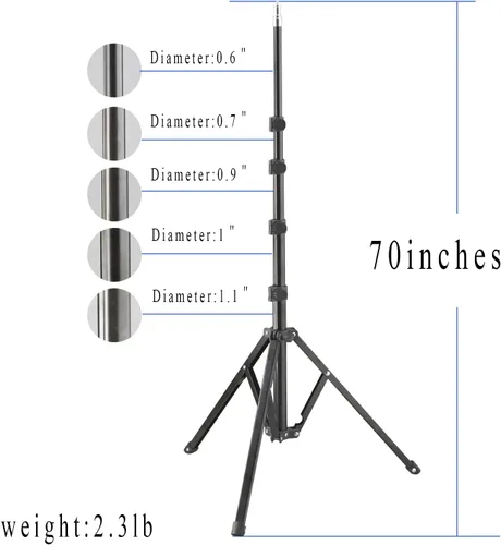 Vista 4 de WELLMAKING Soporte de luz, soporte de luz LED de 72 pulgadas, trípode de luz plegable inversa, 2 piezas estándar de 1/4 a 3/8 pulgadas, convertidor