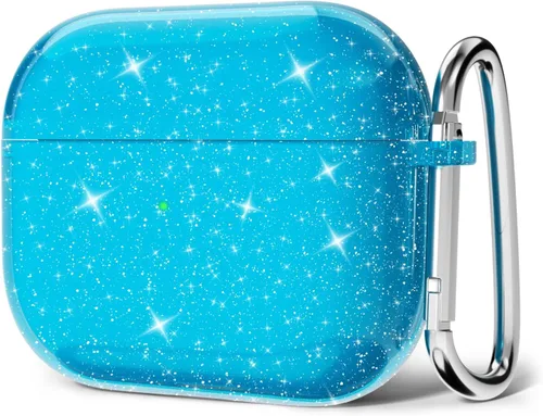 Vista 8 de Svanove Funda para Airpods Transparente con Purpurina, Funda Brillante y Bonita para Airpods de 1ª y 2ª Generación con Llavero, Carcasa Rígida