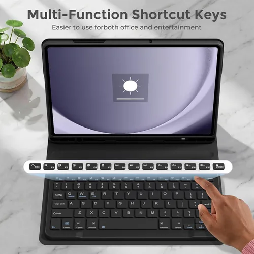 Vista 4 de Funda con teclado para Samsung Galaxy Tab A9 Plus/A9 11’’ 2023, Funda para tablet Samsung A9 Plus con ranura para lápiz, teclado desmontable tipo