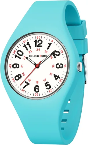 Vista 9 de GOLDEN HOUR Relojes deportivos impermeables analógicos unisex para enfermeras, profesionales médicos, estudiantes, esfera militar brillante y fácil