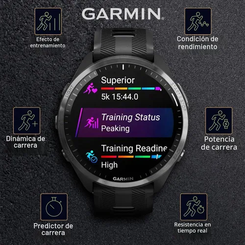 Vista 2 de Garmin Forerunner 965 - Reloj inteligente premium para correr y triatlón con GPS de 47mm, pantalla táctil AMOLED, bisel de titanio DLC gris carbón