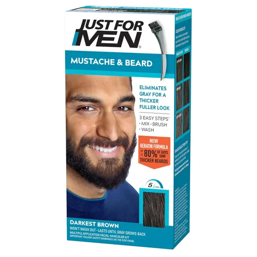 Vista 31 de Just For Men - Tinte para bigote y barba, tinte para barba para hombres con cepillo, incluye queratina, biotina, aloe vera y aceite de coco