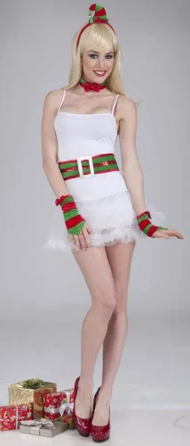 Vista 2 de Forum Novelties Kit de disfraz de elfo de Papá Noel coqueto para mujer, rojoverde, talla única