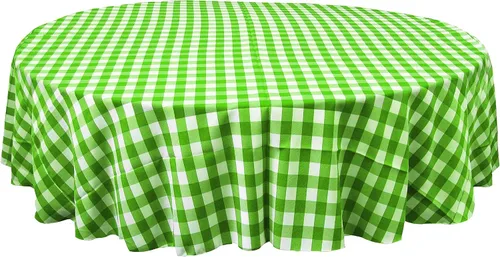 Vista 8 de Mantel LA Linen, redondo, a cuadros, polivinílico, 51 pulgadas.