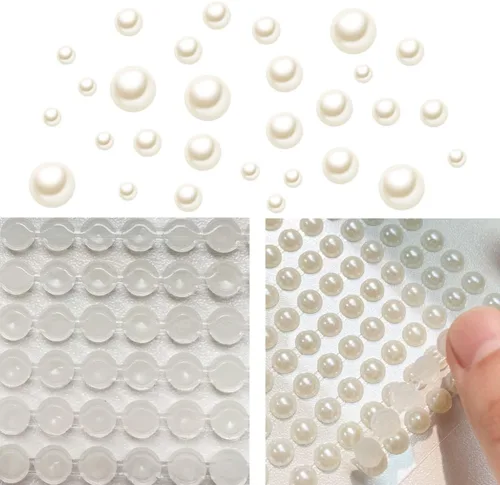 Vista 3 de 2800 calcomanías de perlas blancas con parte trasera plana, perlas semicirculares para manualidades, 4 hojas de calcomanías de perlas autoadhesivas
